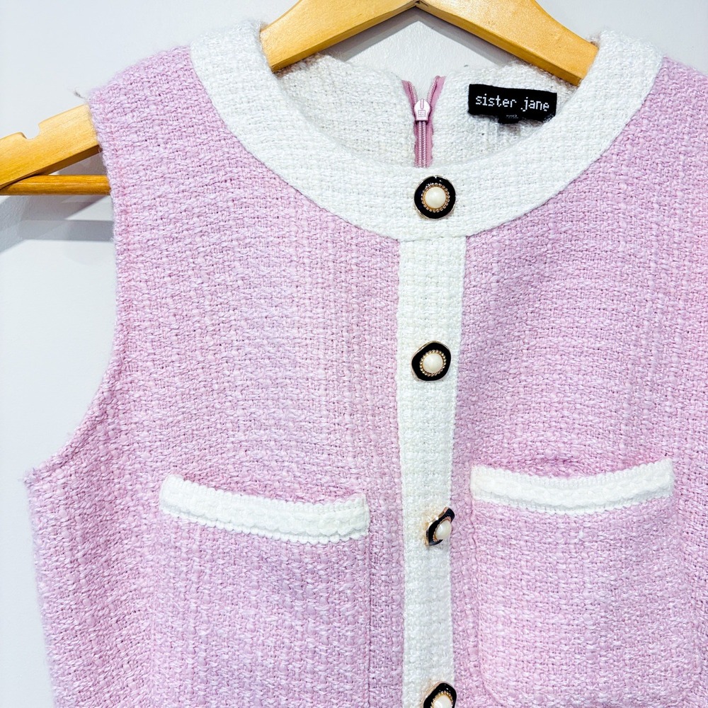 SISTER JANE Pink tweed mini dress | Feminine preppy | X-Small - Picture 2 of 7